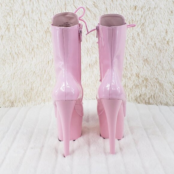Baby Pink Patent Platform 7" Heel Ankle Boots - Picture 11 of 16